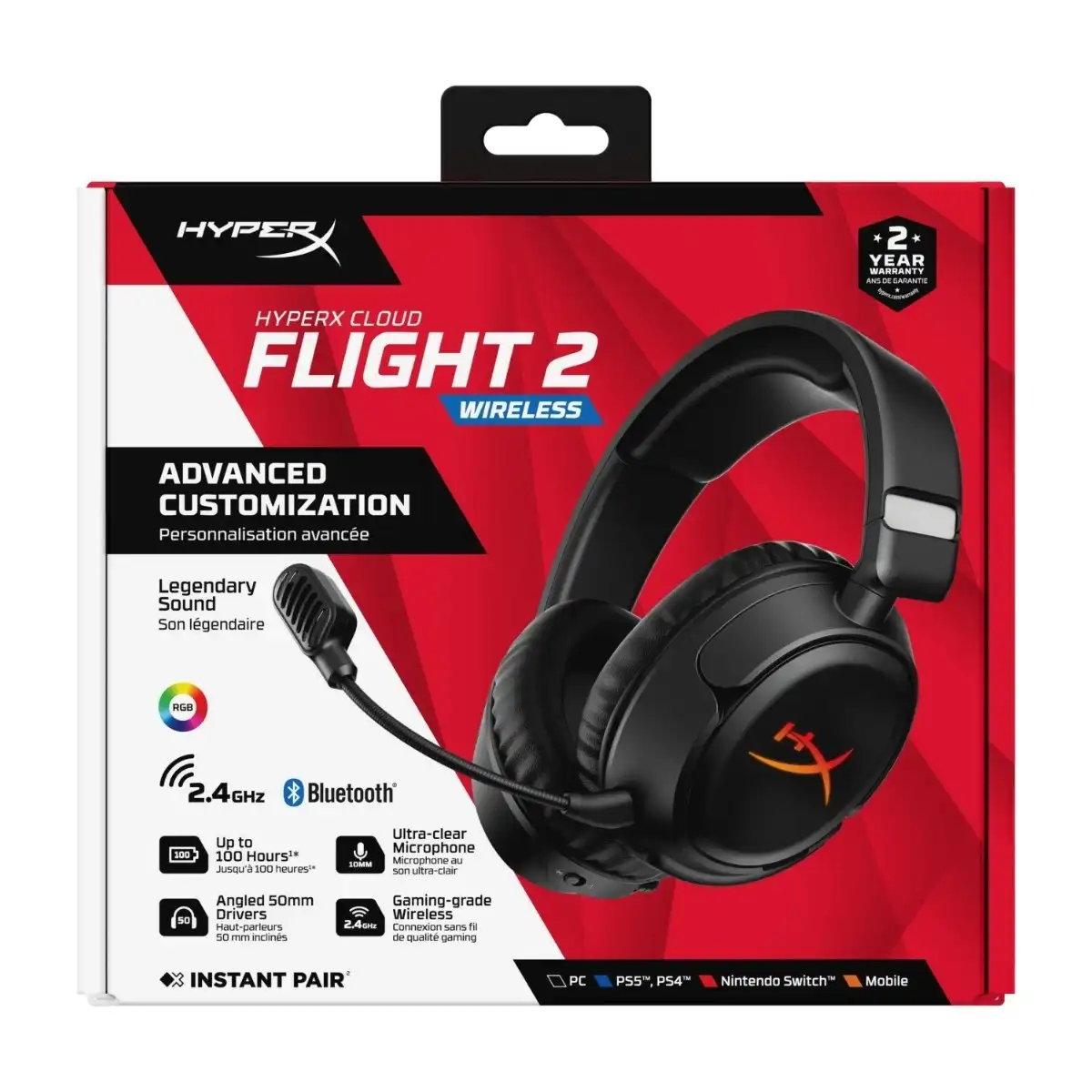 HyperX Cloud Flight 2 langattomat pelikuulokkeet, musta